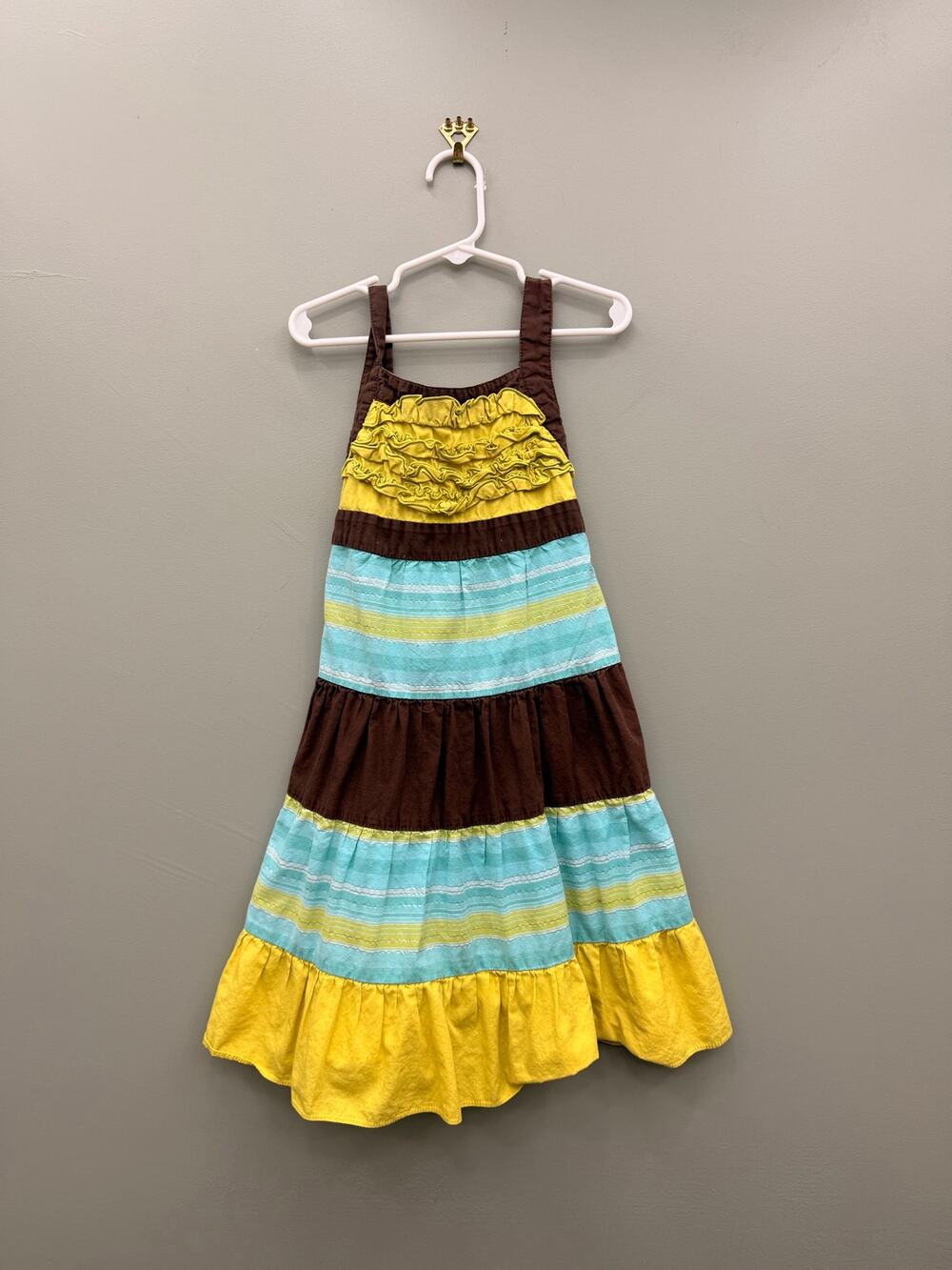 Youngland Girls 6 Tiered Ruffle Maxi Dress Y2K Boho Patchwork Prairie